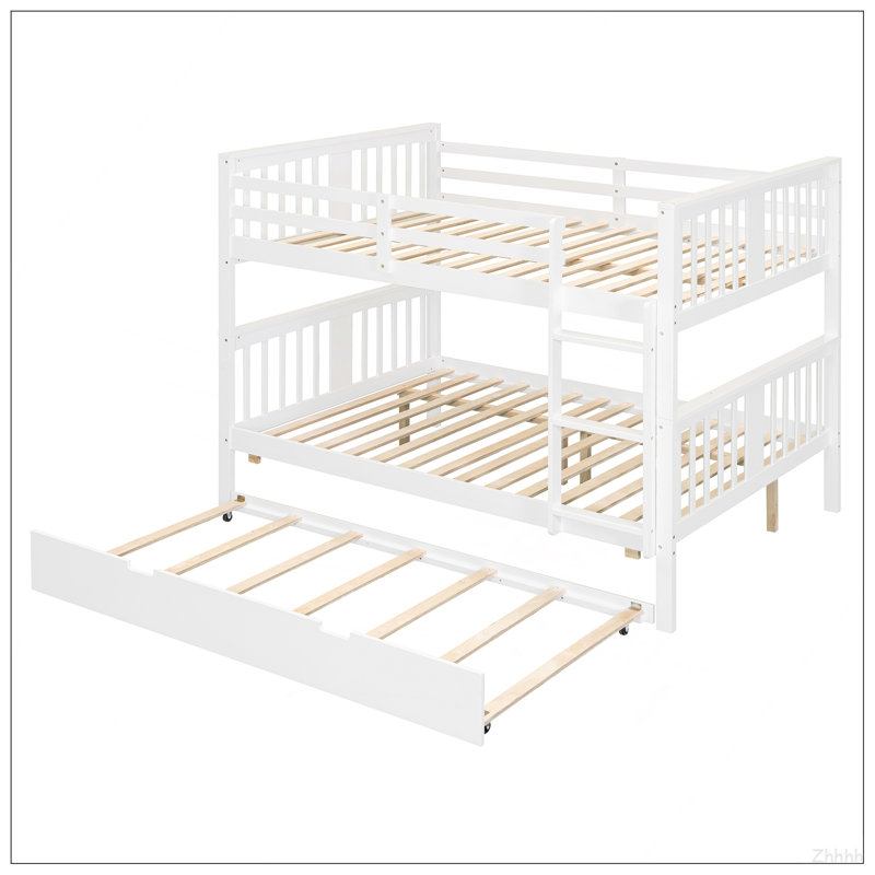 Lit superposé double au-dessus de double avec lit gigogne simple et échelle - blanc