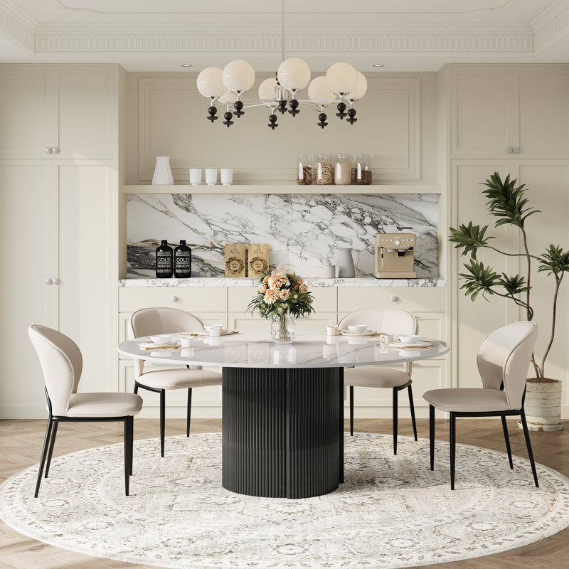 59" Round Marble Dining Table for 6-8 People, White
