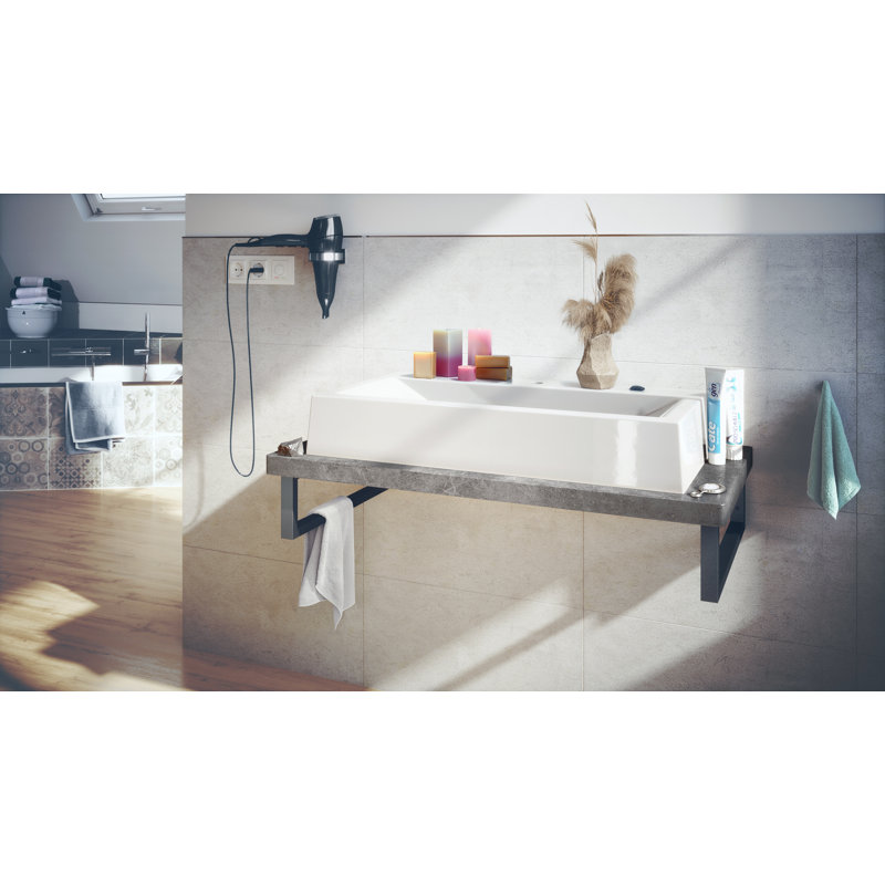 Ebern Designs Richand 95mm L x 51mm W Marble Rectangular Sink with Tap, Stone grey
