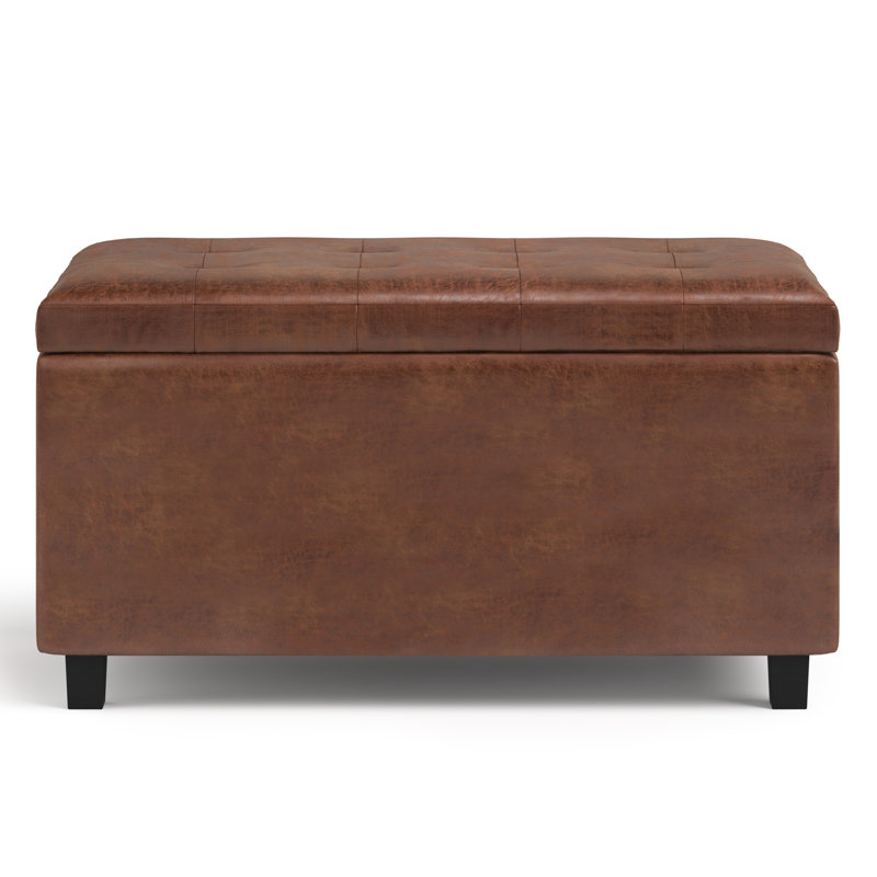 Cosmopolitan Distressed Saddle Brown Tufted Faux Leather Storage Ottoman