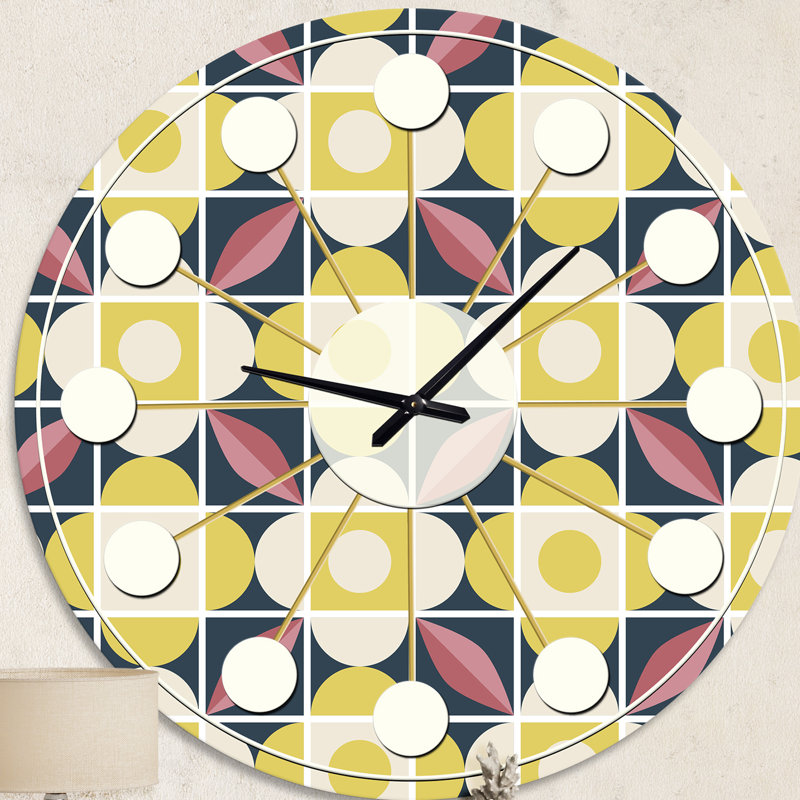 motif rétro de style mosaïque - horloge murale moderne Mid-Century, Moyenne