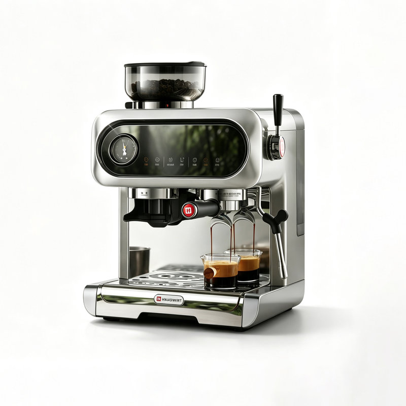 Machine à café semi-automatique tout-en-un pour espresso et americano avec extraction à chaud et à froid, mousseur à lait et broyeur intégré.