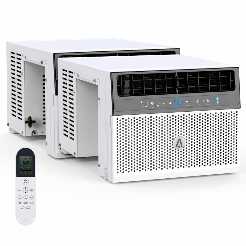 Ensemble de 2 climatiseurs de fenêtre onduleur en U ultra silencieux de 8 000 BTU avec Wi-Fi intelligent et commande vocale, économiseur d'énergie, filtre lavable et télécommande, refroidit les pièces jusqu'à 450 pieds carrés par unité
