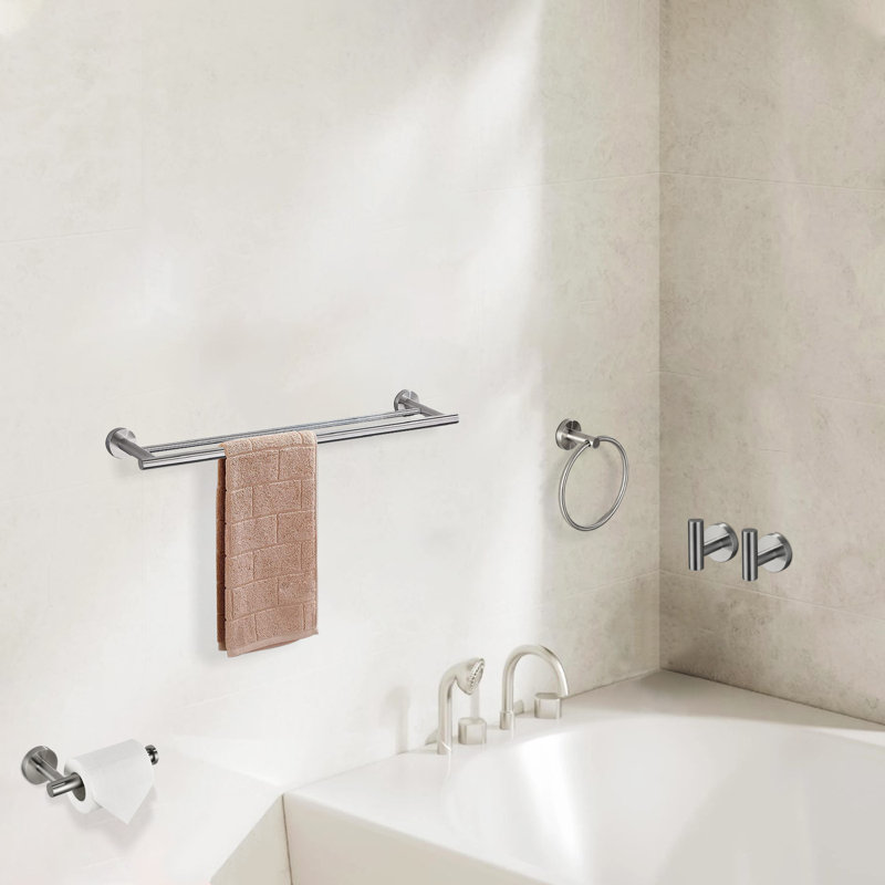 5 -Piece Aluminium Bathroom Towel Rack Set With Mounting Hardware, Brushed Nickel