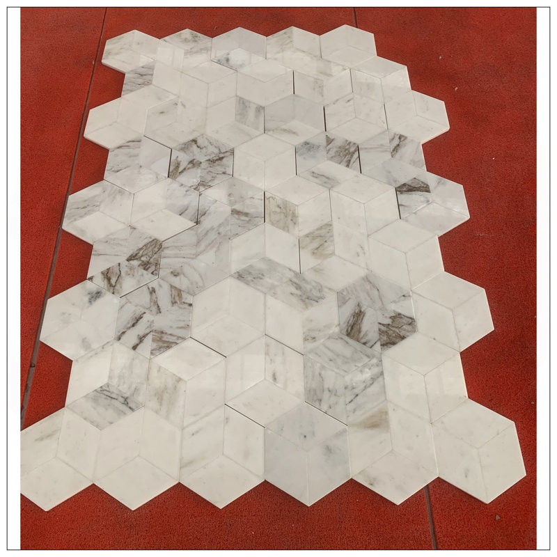 Hexagon Snow Mountain White Polished Marble Tiles, Natural Stone For Elegant Wall And Floor Decor, 12 Pieces Per Box