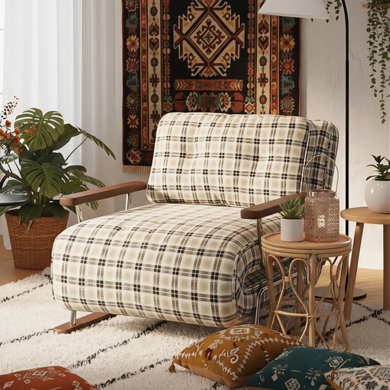 Sleeper Sofa Chair – 4‑In‑1 Folding Guest Bed In Tartan Fabric For Small Spaces, 32.28" H x 29.13" W x 33.46" D