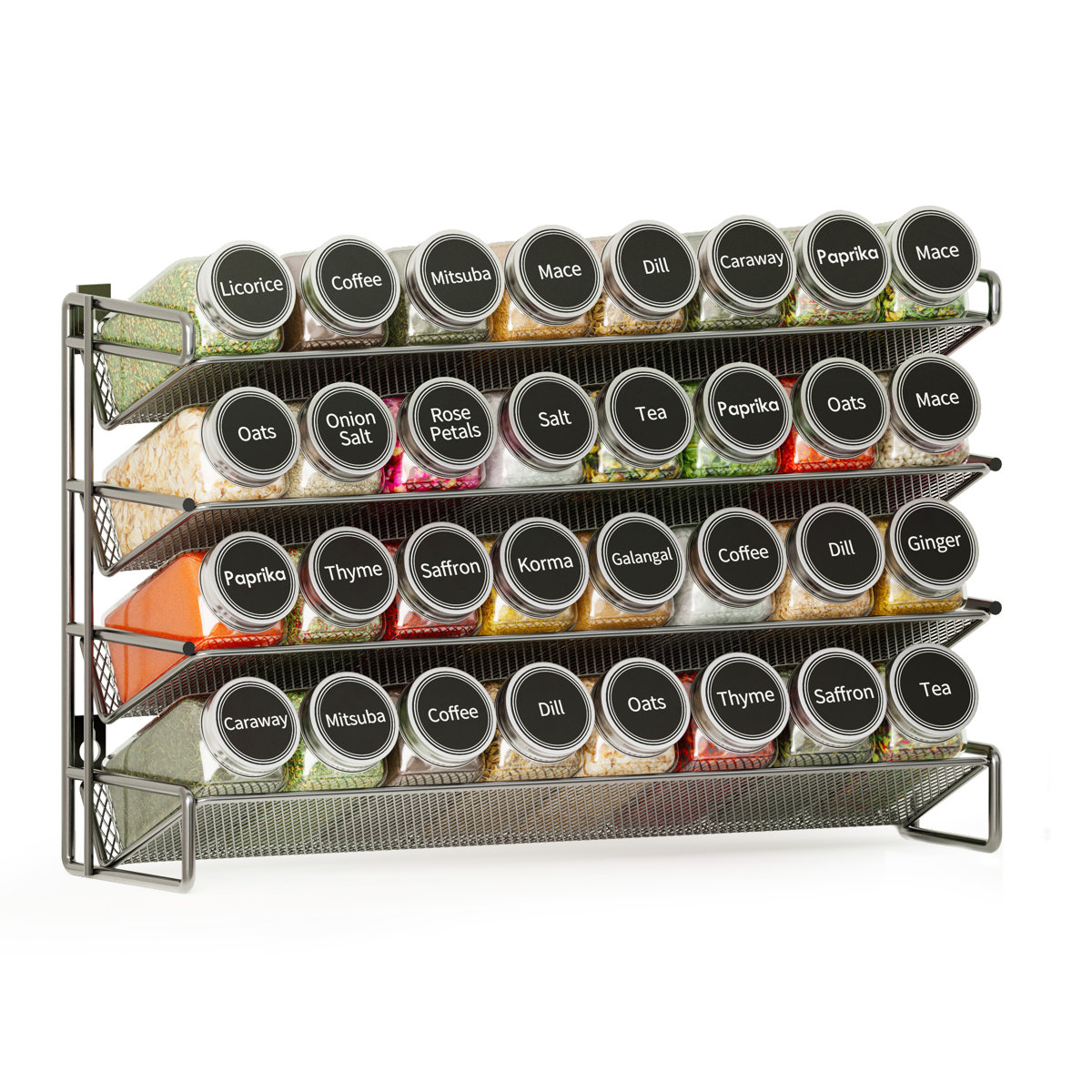 Spice Rack Organizer Set with Spice Jars, 386 Labels, Chalk Marker, and Funnel for Cabinet, Countertop, Pantry, Cupboard, or Wall & Door Mount