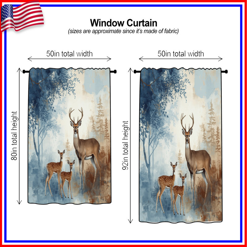 Rideaux de fenêtre Forest Deer Family, 50" x 92" - 1 Panel, Blockout