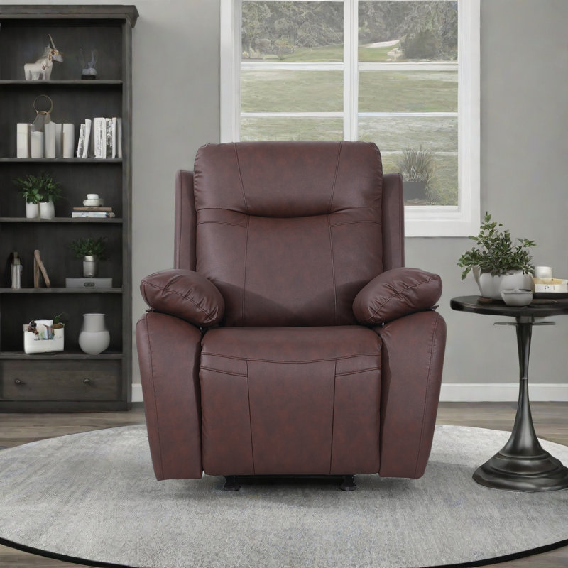 Edder 36.8'' Wide Modern Upholstered Manual Recliner Sofa, Brown Faux Leather