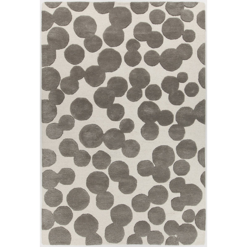 Tapis gris et beige en laine touffeté à la main Joya, Rond 7 pi 9 po