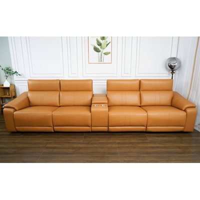 Canapé modulaire en cuir 5 pièces avec 2 porte-gobelets