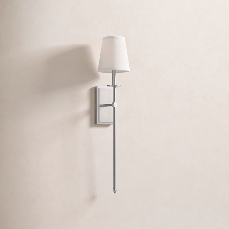 Dewayne 1-Light Metal Wallchiere with Linen Shade, 33.5" H x 6.75" W x 8'' D, Satin Nickel