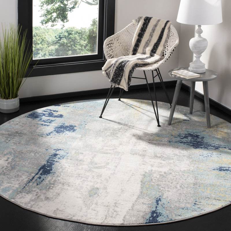 Zeke Abstract Grey/Blue Area Rug, Round 152cm