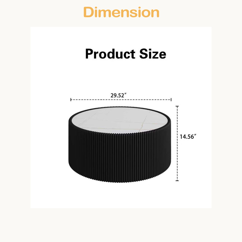 Table basse moderne en cuir fritté avec dessus en pierre, Blanc, Noir