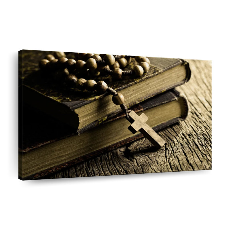 Bible et croix, reproduction sur toile, H 32 po x l 48 po x P 1,25 po