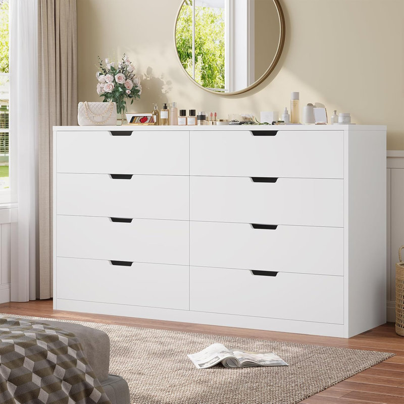 8 Drawers 55.1"W  Dresser For Bedroom, White