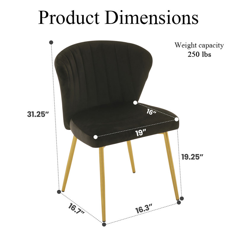 Modern Tufted Velvet Curved Back Dining Chair with Metal Legs, Black