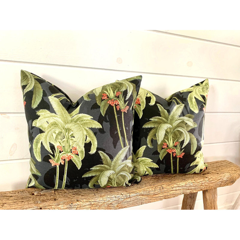 Coussin d'extérieur noir et vert, Carré 17 po