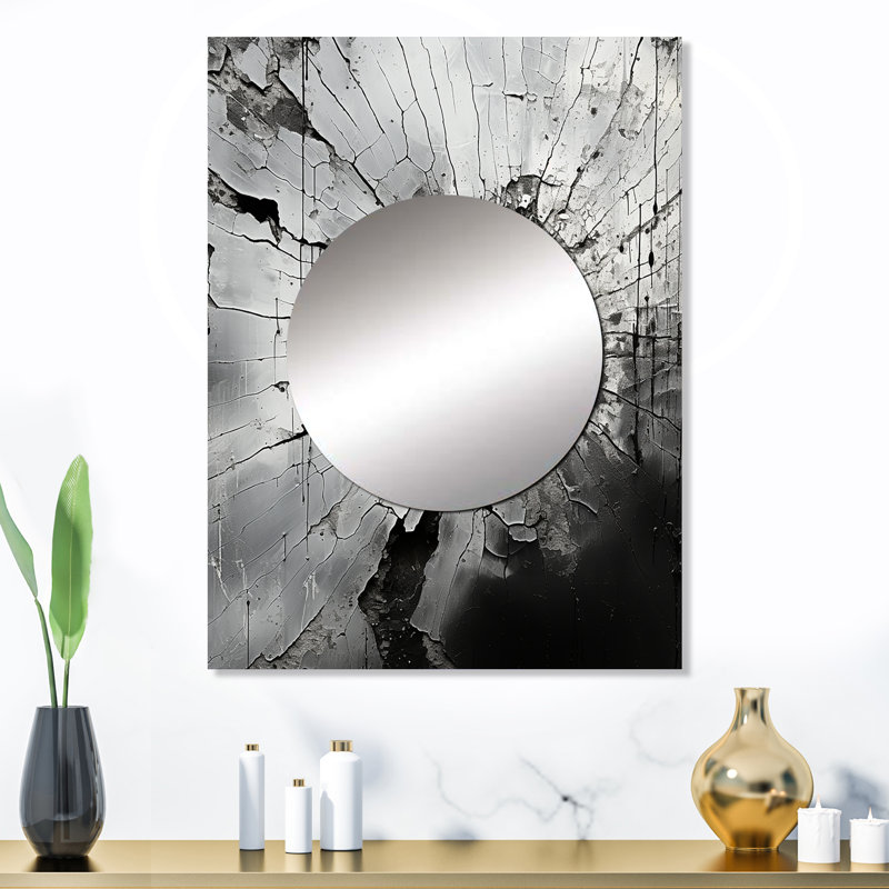 Latishia, pierre grise brisée, géode, minimalisme I - miroir mural en pierre spirituel, miroir décoratif traditionnel, impression d'art en métal