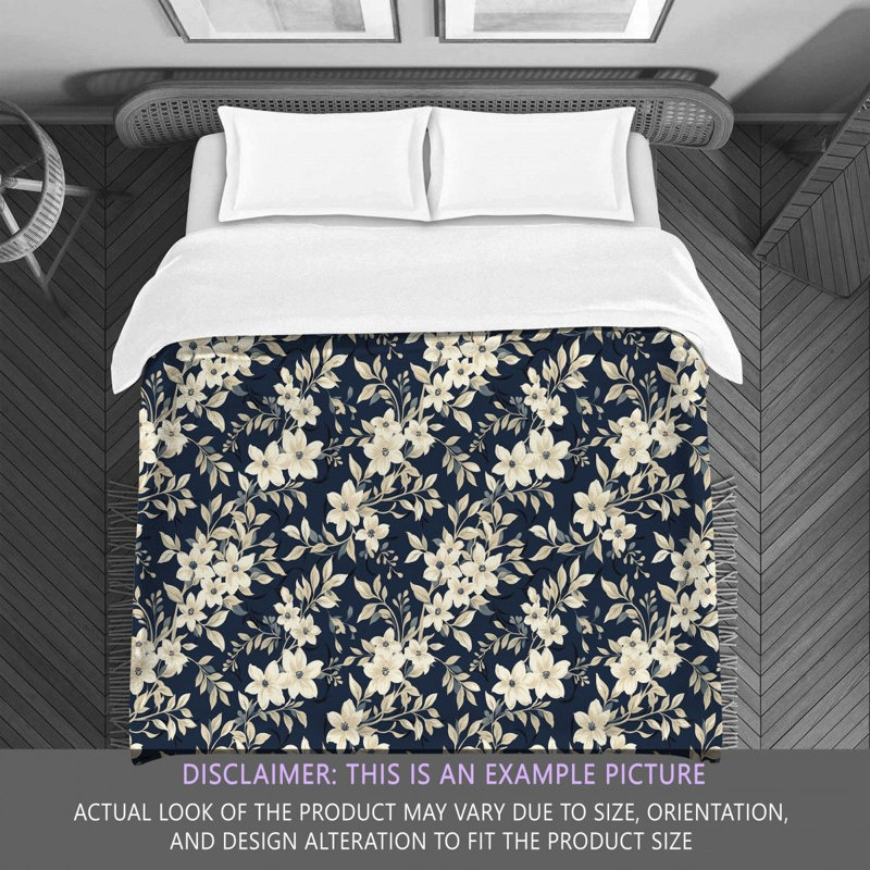 Polyester Floral Comforter, King Comforter, Navy/Beige