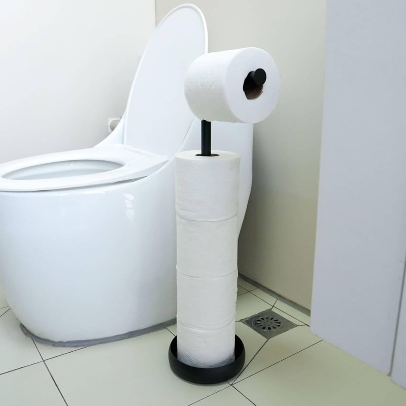 Matte Black Toilet Paper Holder Stand with 5 Roll Storage Weighted Base