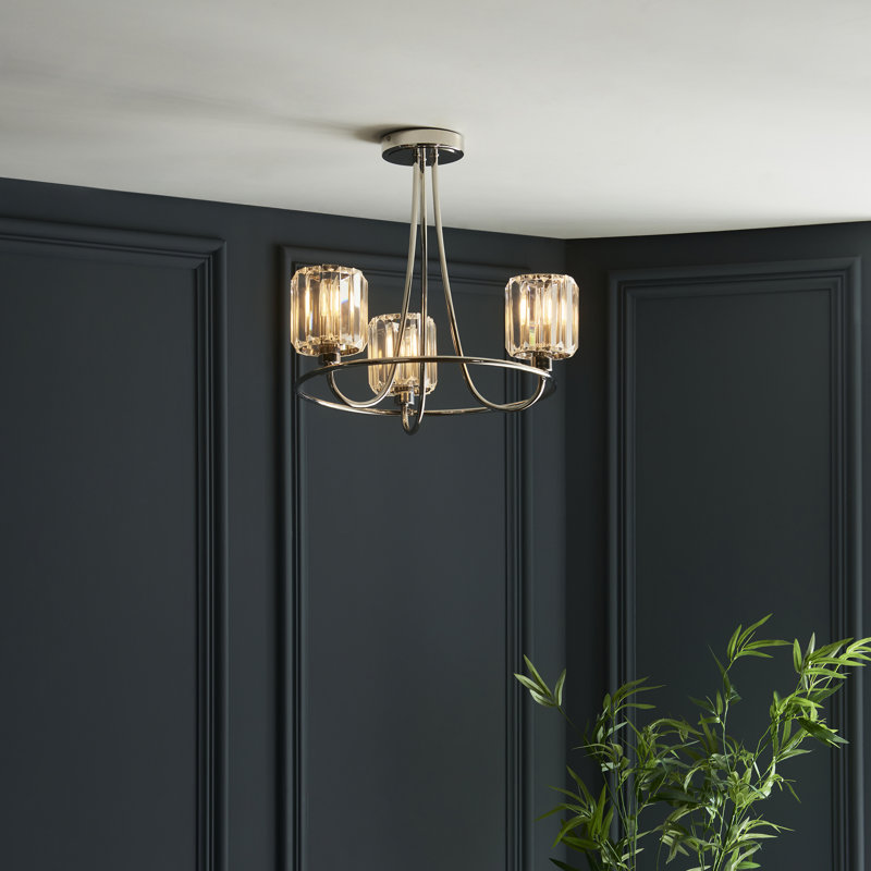 Ampelius Semi Flush Mount, Bright Nickel Plate/Clear