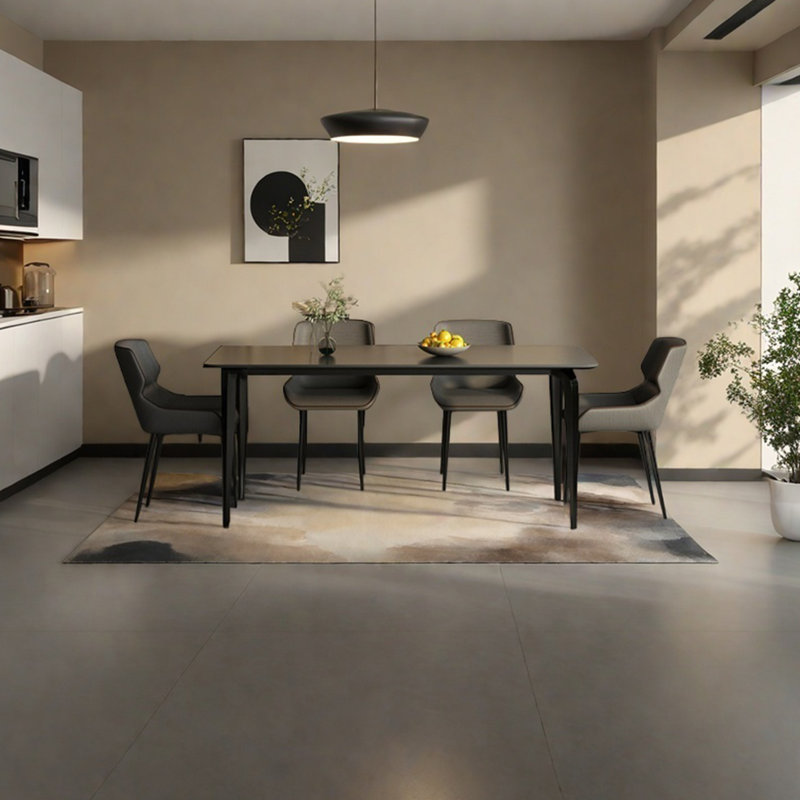 Table de salle à manger haut de gamme en pierre noire pure, H 29,52 po x L 62,99 po x l 35,43 po