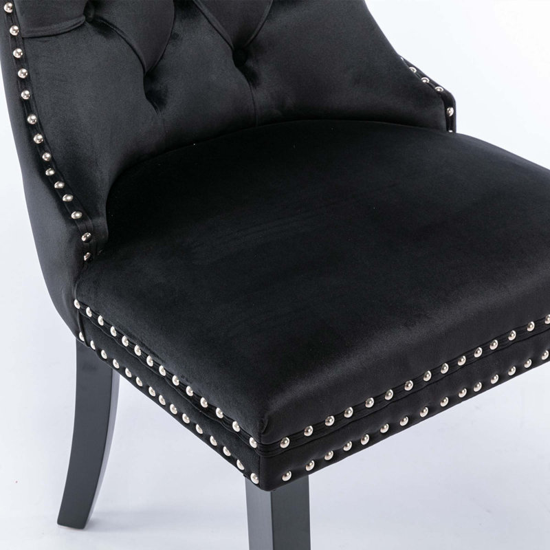 Gaje Velvet Side Chair, Black, Black