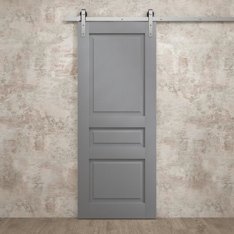 Porte de grange moderne 18 x 96 pouces Ego 5012 Chêne gris peint Rail de 6,6 pi Quincaillerie robuste Panneau plein Portes intérieures