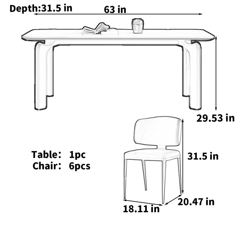 Table rectangulaire rectangulaire simple et luxueuse, H 29,53 po x L 63 po x l 31,5 po
