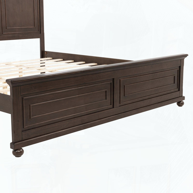 Très grand lit de style champêtre avec tête de lit haute et charge USB, Très grand lit, Brun