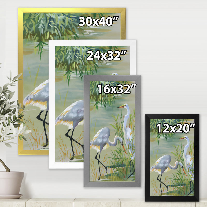 Heron Birds I - reproduction sur toile, Toile encadrée d'or, H 32 po x l 24 po x P 1,5 po