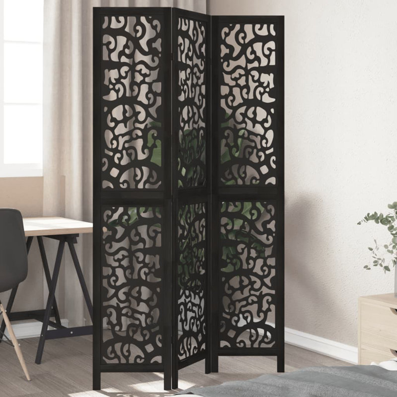 Folding Room Divider, Black, 4, 220cm H x 145cm W x 1.6cm D