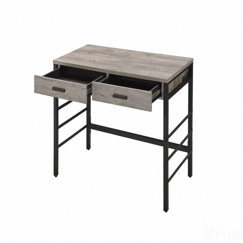 Light Weathered Oak & Black Finish Writing Desk W/Usb