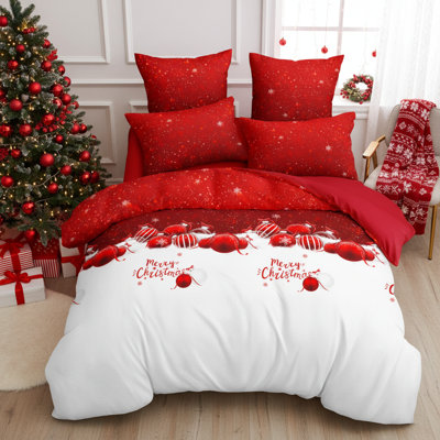 Christmas Duvet Cover Set Christmas Tree Snowflake Bell Pattern Bedding Set Reversible Xmas Comforter Cover with Pillowcases