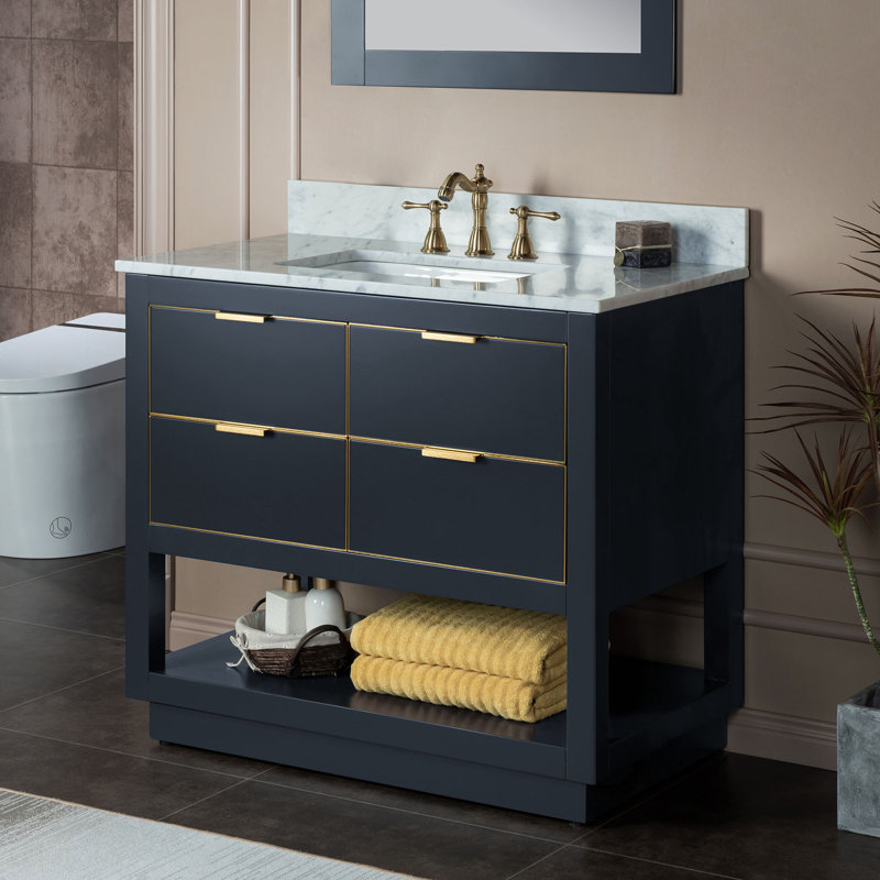 43'' Single Bathroom Vanity with Top, White, 8” Centers