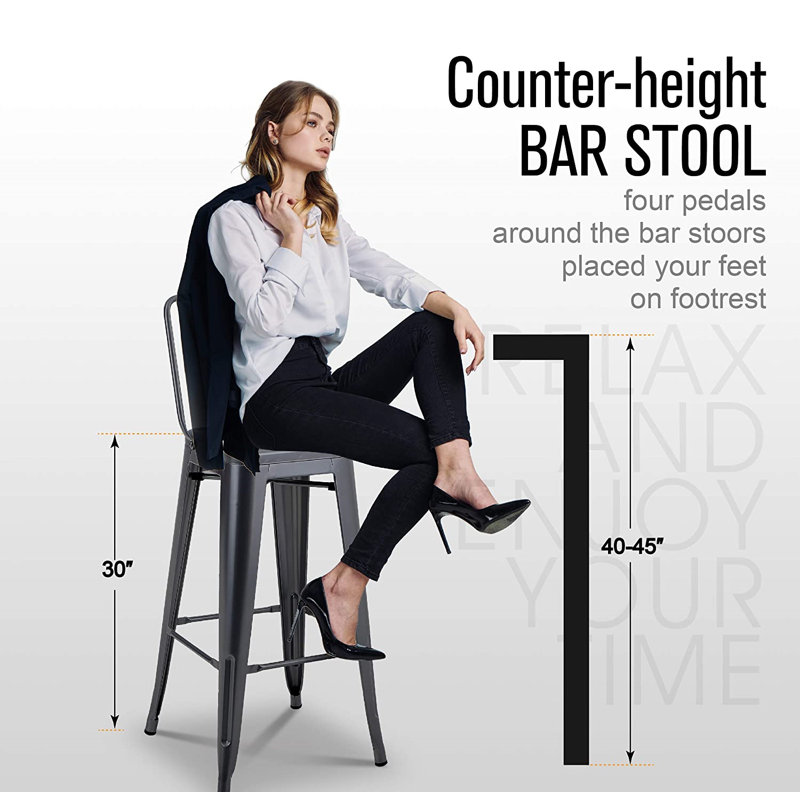 Counter Stool with Metal Frame, Gun Gray