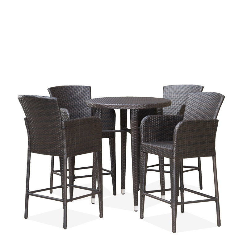 Salgado Outdoor Wicker 5 Piece Pub Table Set