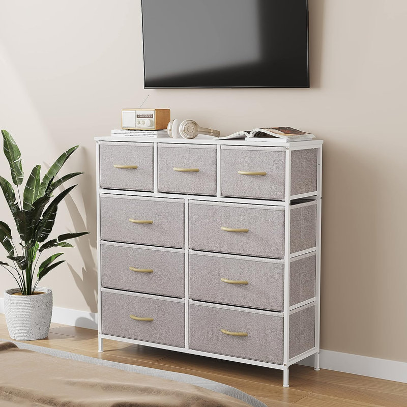Commode 9 tiroirs Jazsmin, Gris clair