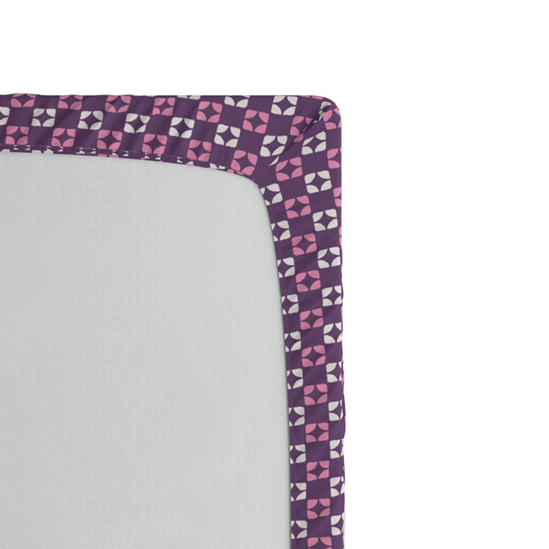 Microfiber Geometric Fitted Sheet, Twin Fitted Sheet, Pink/White/Purple Geometric