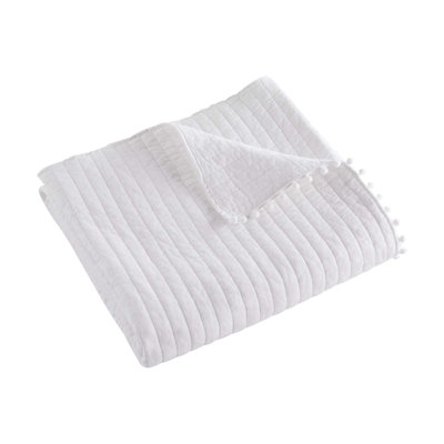 Pom Pom White Quilted Throw