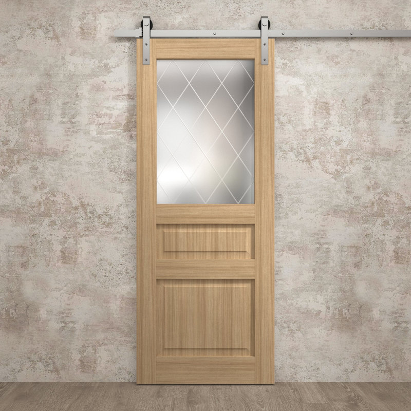 Porte de grange moderne 32 x 80 pouces Ego 5011 Chêne naturel Rail de 6,6 pi, quincaillerie robuste, panneaux pleins, portes intérieures