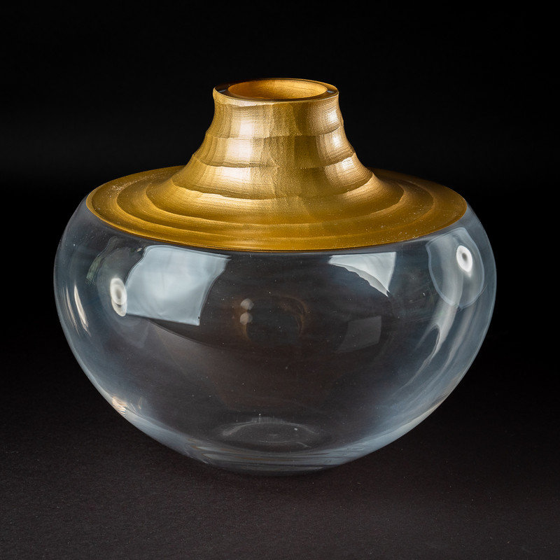Twisted Gold Series Lead Free Crystal Vase 9" X 9" X 9" (4 lbs)