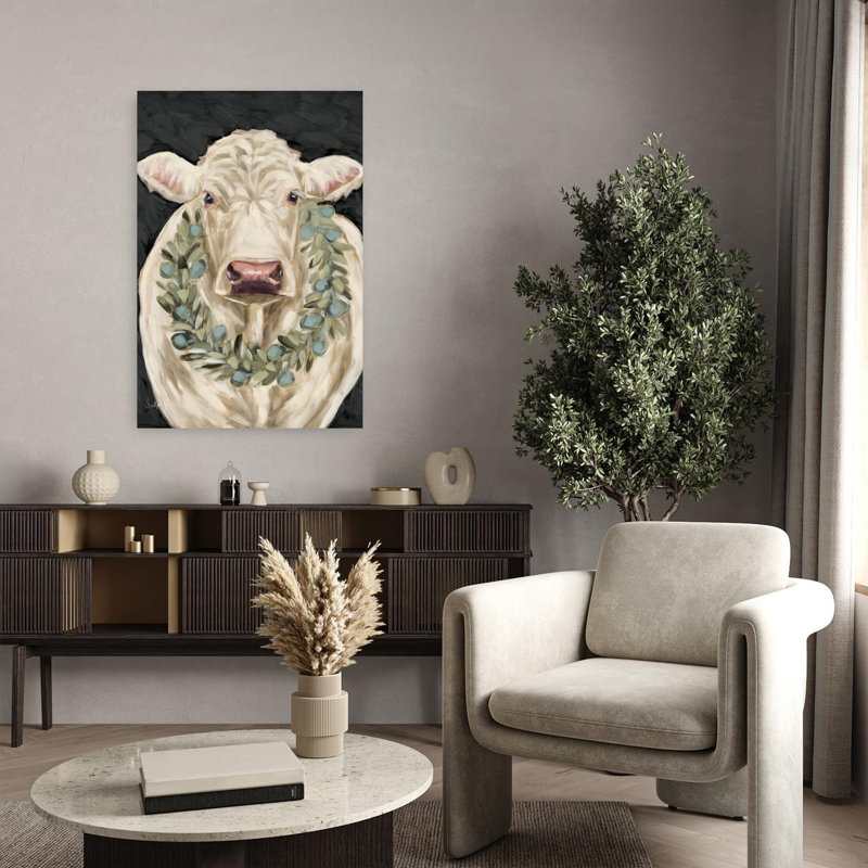Vache contemporaine fantaisiste élégamment ornée, H 36 po x l 24 po