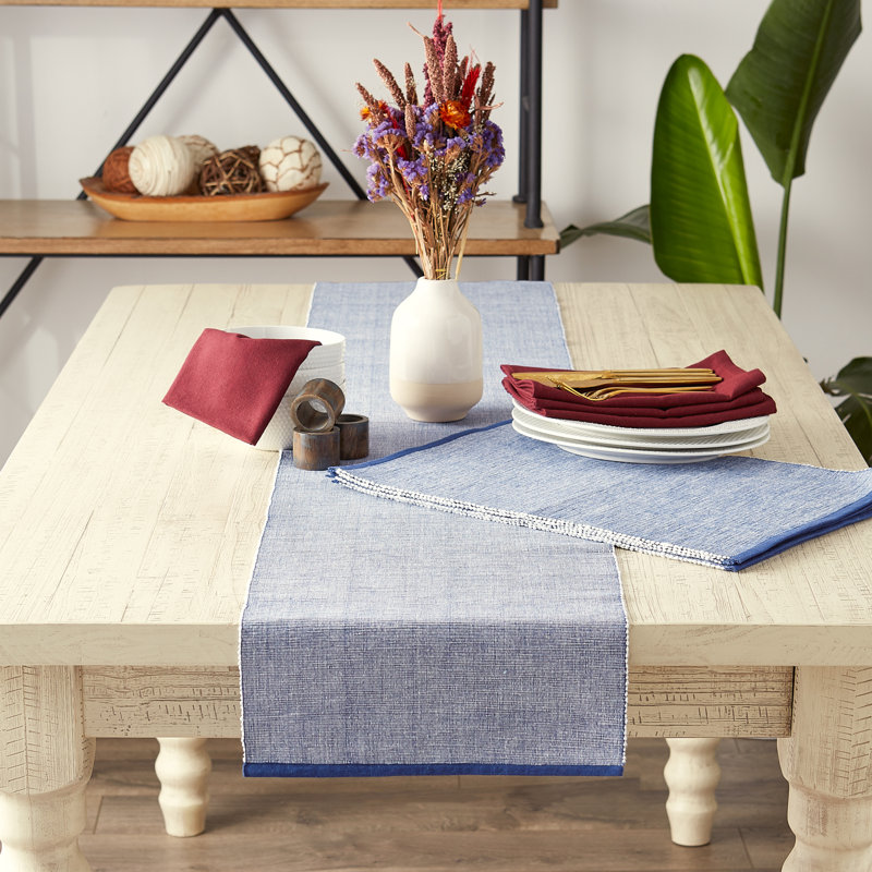 Akinlolu Solid Color 100% Cotton Table Runner, Navy