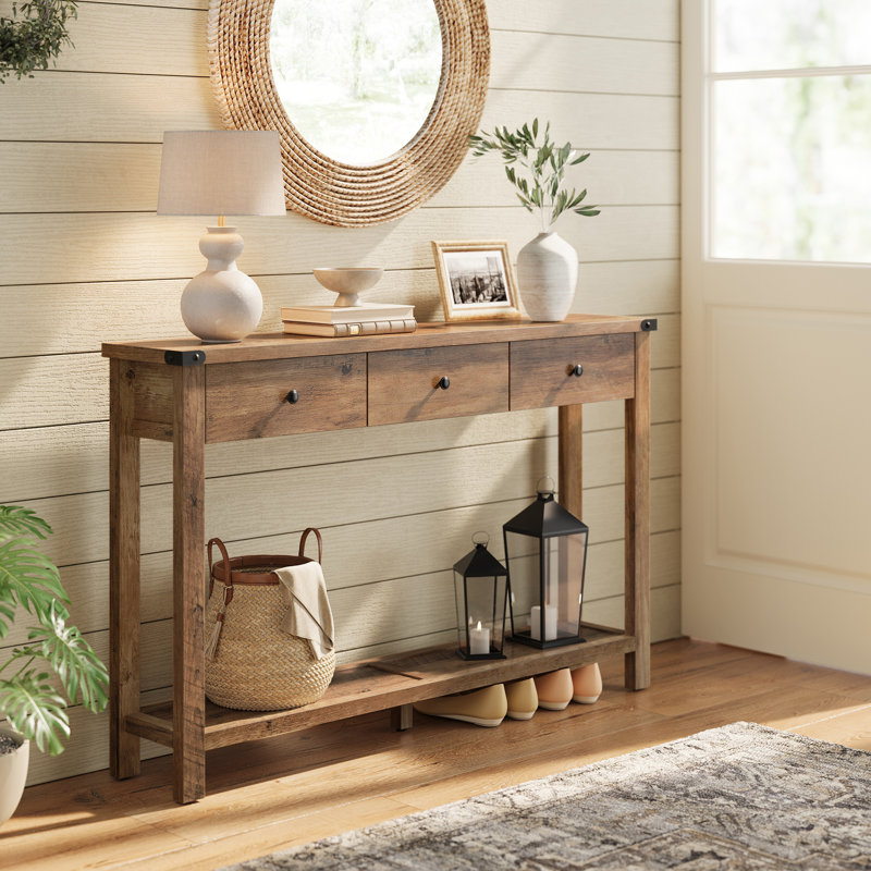 Console Sahaï avec 3 tiroirs, Brun miel, H 30,3 po x l 47,6 po x P 9,8 po