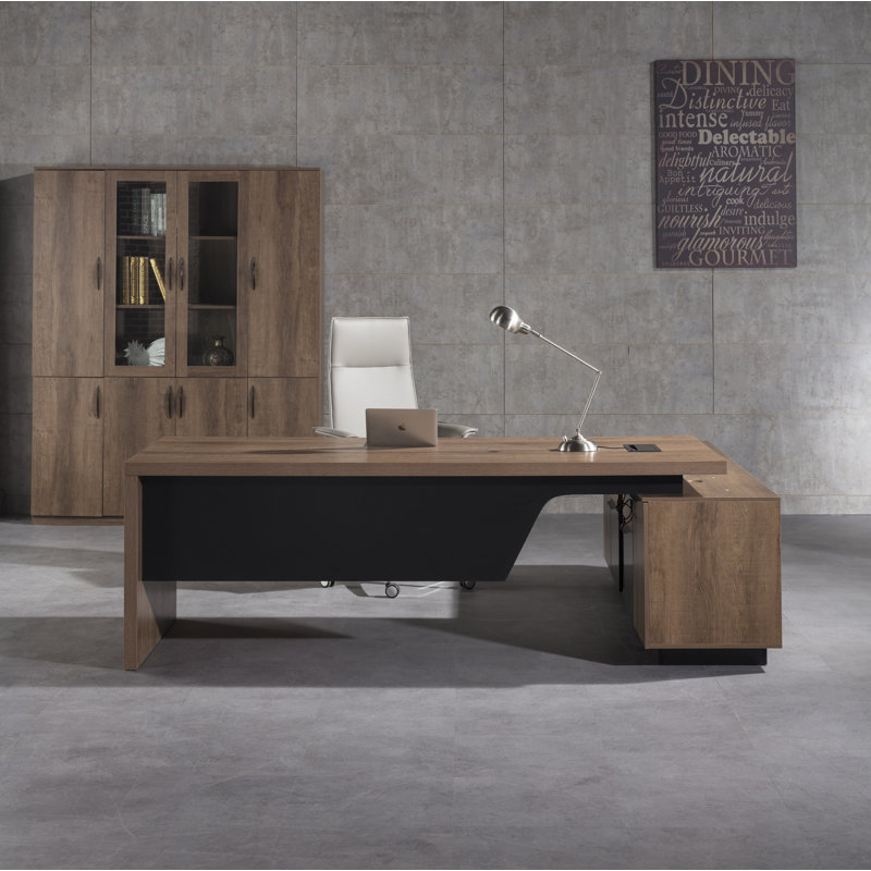 Retractable L-Shaped Executive Desk, Dual Home and Commercial Use Desk with Drawers and Lateral File Cabinet, Large Computer Desk /Workstation (Left Return, 70.86 - 78.7 IN)