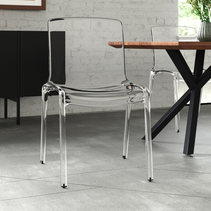 Lade Transparent Plastic Stackable Dining Chair with Waterfall Edge Seat – Lightweight Versatile Accent & Kitchen Side Chair, No Assembly Required