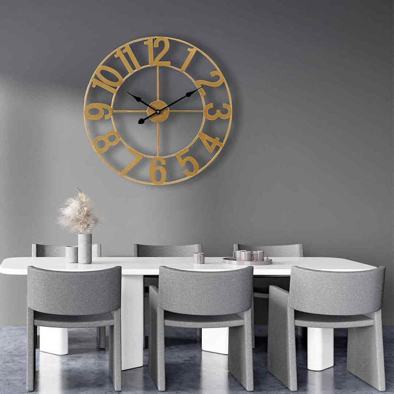 24-Inch Gold Metal Wall Clock with Arabic Numerals