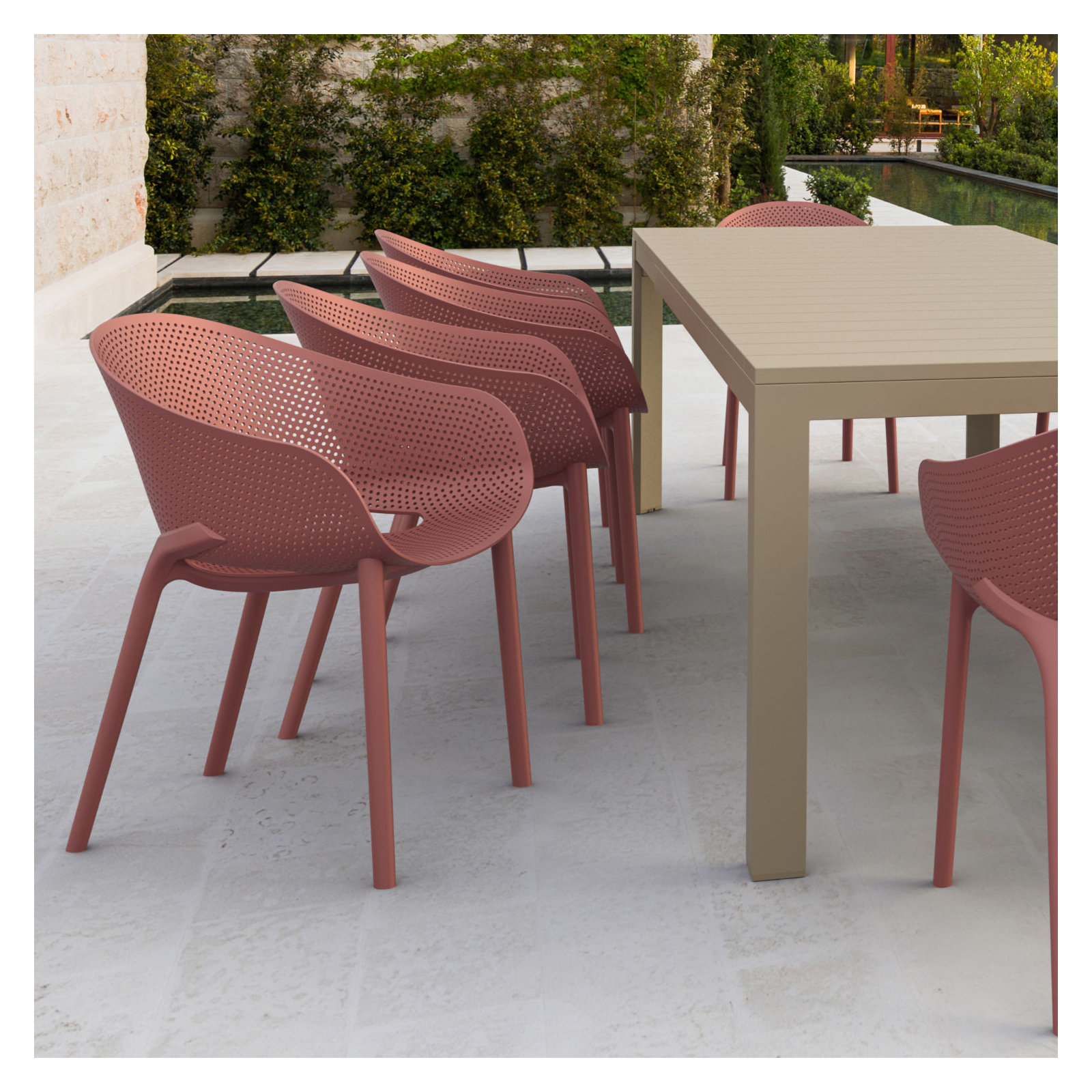 Farrah Stacking Patio Dining Armchair, Marsala